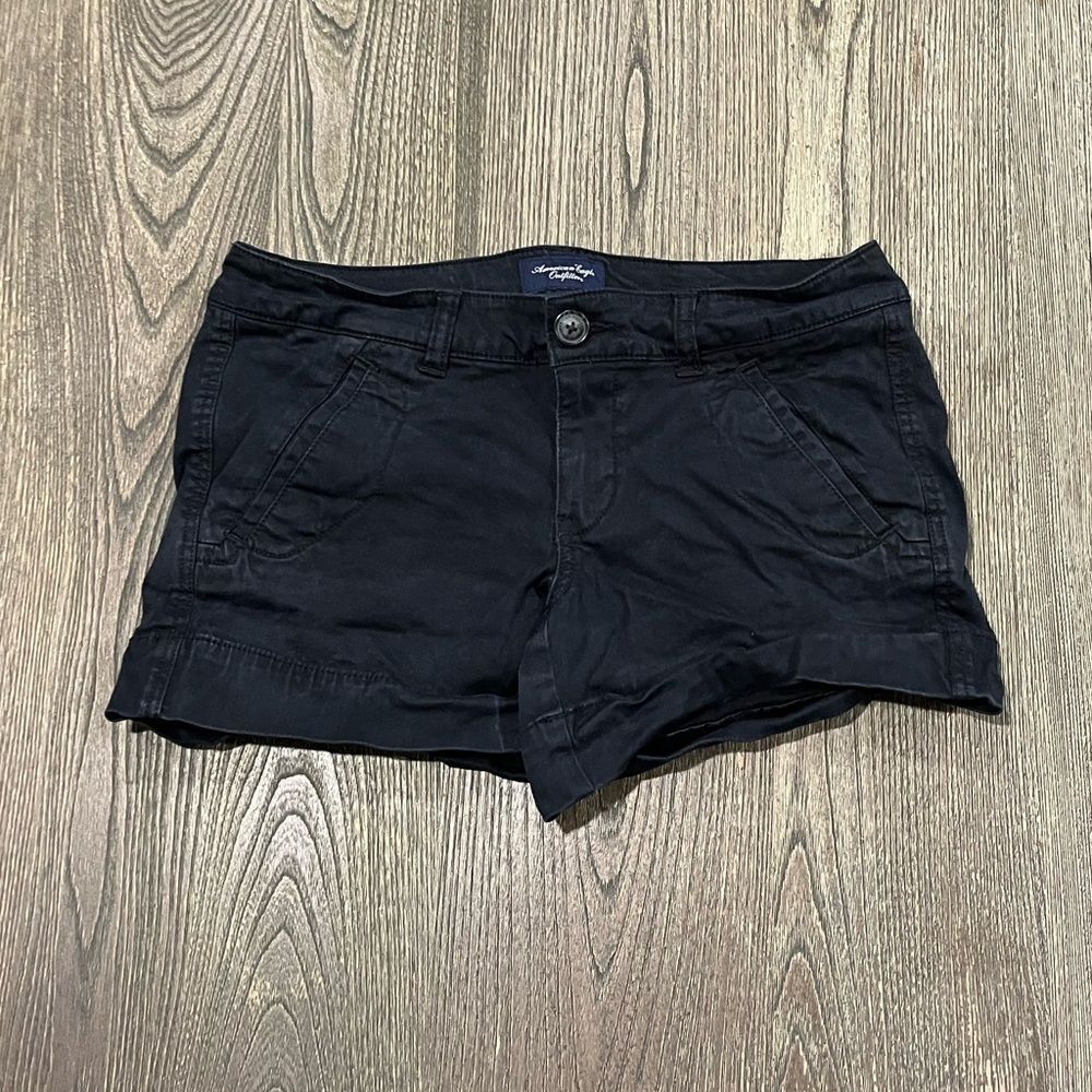American Eagle Outfitters Khaki Shorts Low-Rise Stretch Pockets Black Size 6